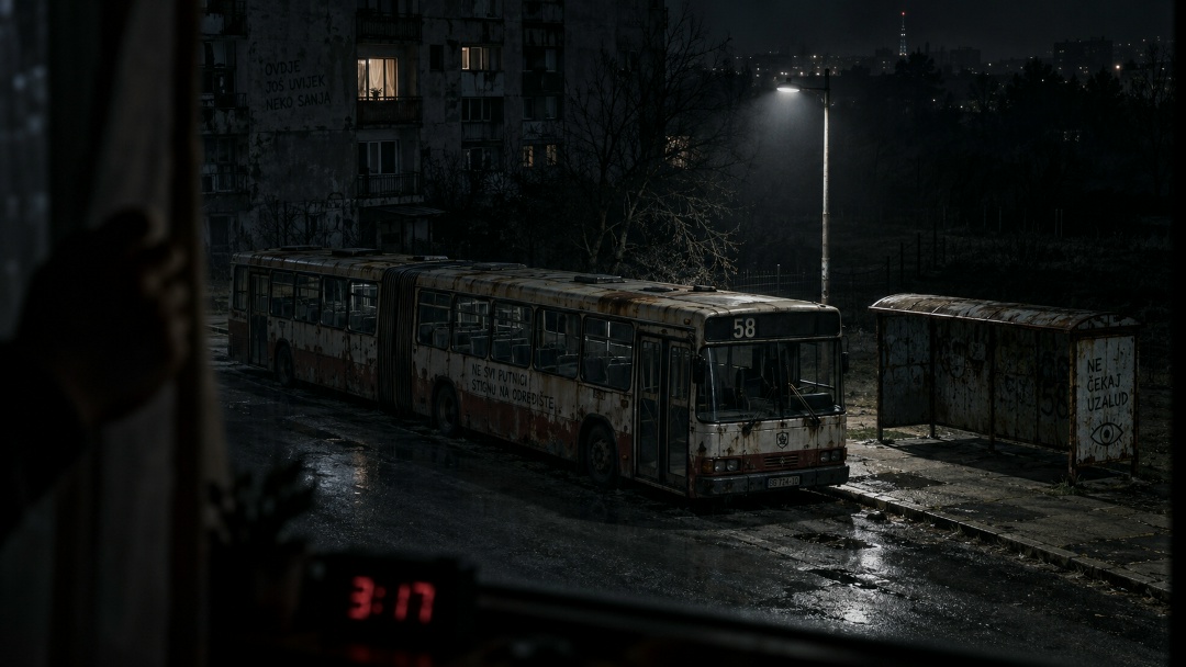 Автобусная остановка через дорогу считается заброшенной. Но в 3:17 ночи туда все равно что-то подъезжает